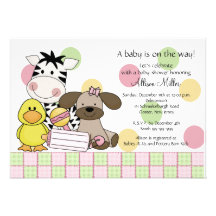 Invitation de baby shower de fille d'animaux de bé