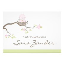 Invitation de baby shower - oiseau de bébé rose