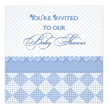 Invitation de baby shower - pois/coeurs bleus