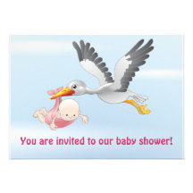 invitation de cigogne et de bébé (fille)