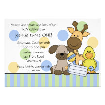 Invitation de fête d'anniversaire d'animaux de béb