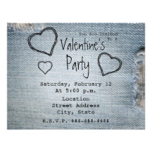 Invitation de la partie de Valentine de blue-jean