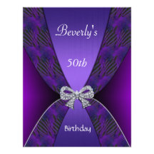 Invitation Elegant 50th Birthday Purple Bow Jewel