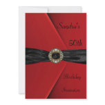 Invitation Elegant 50th Red Velvet Pearl Jewel Bow