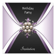 Invitation Elegant Birthday Mauve Black Jewel