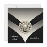 Invitation Elegant Birthday Party Pearl Black