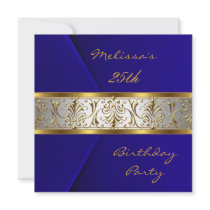 Invitation Elegant Blue Velvet gold Trim 25th