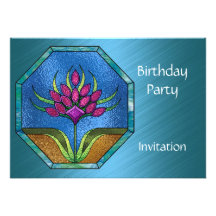 Invitation Elegant Teal Blue Stained Glass