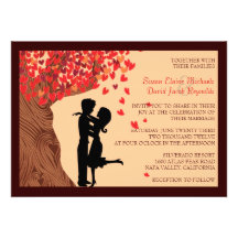 Invitation en baisse de mariage de chêne de coeurs