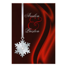 Invitation en soie rouge de flocon de neige argent