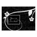 Invitation Floral Damask White Black Greeting Card