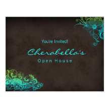 Invitation florale de carte postale de vert bleu d