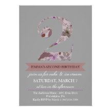 Invitation florale grise et pourpre de deux annive