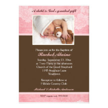 Invitation florale rose de baptême de photo