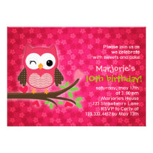 Invitation Girly de fête d'anniversaire de hibou m
