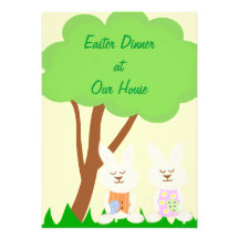 Invitation heureux de dîner de lapins de Pâques