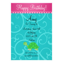 Invitation mignonne d'anniversaire de tortue