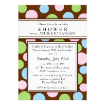 Invitation neutre de baby shower de pois