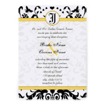 Invitation noir jaune de mariage damassé d'abeille