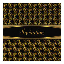 Invitation noire élégante de partie d'or de remous