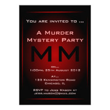 Invitation noire et rouge de partie de meurtre et 