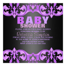 Invitation pourpre et noire de baby shower de dama