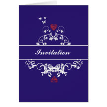 Invitation - red heart blue card