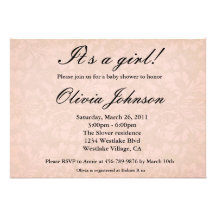Invitation rose de baby shower de damassé