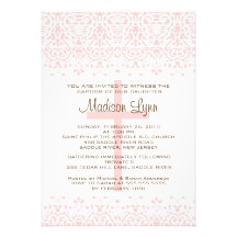Invitation rose de baptême de damassé