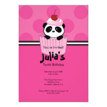Invitation rose de fête d'anniversaire de panda de
