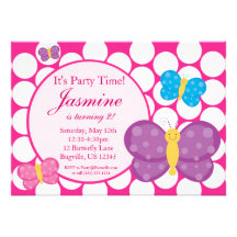 Invitation rose de fête d'anniversaire de papillon