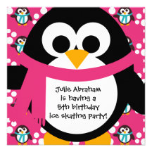 Invitation rose de partie de pingouin