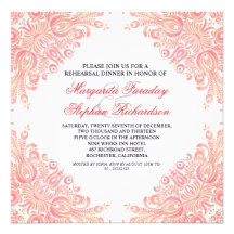 invitation rose doux de dîner de répétition de dam