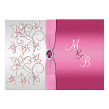 Invitation rose et argentée de monogramme