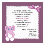 Invitation rose et mauve de baby shower d'éléphant