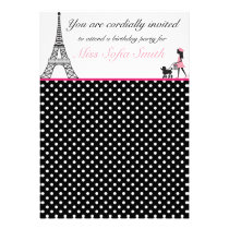 Invitation rose et noire d'anniversaire de fille d invitations
