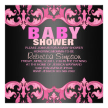 Invitation rose et noire de baby shower de damassé