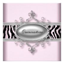 Invitation rose noire de Quinceanera de zèbre