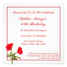 Invitation rouge d'anniversaire de géranium