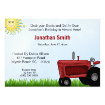 Invitation rouge de fête d'anniversaire de tracteu