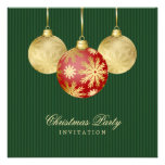 Invitation rouge de partie d'or de boules de Noël