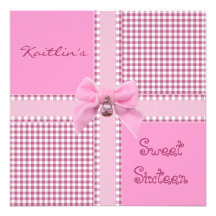 Invitation Sweet 16th Birthday Pretty Pink Check