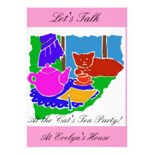 INVITATION TO THE CATS TEA PARTY/COLORFUL PINK FUN