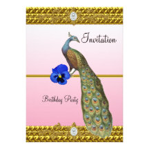 Invitation unique et élégante d'or et de paon