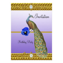 Invitation unique et élégante d'or et de paon
