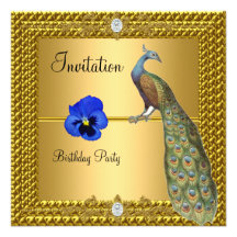 Invitation unique et élégante d'or et de paon