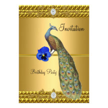 Invitation unique et élégante d'or et de paon