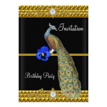 Invitation unique et élégante d'or et de paon