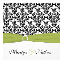 Invitation verte, blanche et noire de mariage dama