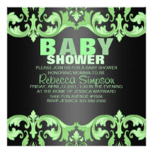 Invitation verte et noire de baby shower de damass